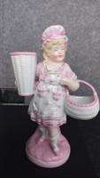 Sitzendorf retro porcelain baby girl with baskets, hand painted, signed