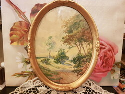 Painting without signature (watercolor - in a frame in good condition) harmonious color world -