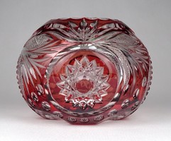 1I095 Antik kristály színezett bordó váza gömbváza 11 cm