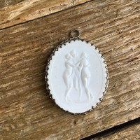 Old Meissen porcelain pendant with metal mounting