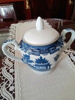 Blue-white - porcelain sugar bowl with white lid - oriental pattern: love/willow bird