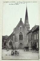 Antique photo postcard - small French town church square