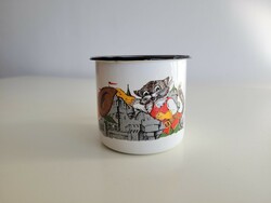 Old retro enameled boots kandur pattern metal enameled fairy tale small children's mug