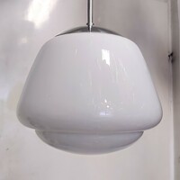 Bauhaus - art deco ceiling lamp renovated - special shaped milk glass shade