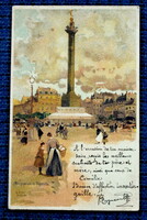 Antique artist painting postcard - bastille scene from 1907