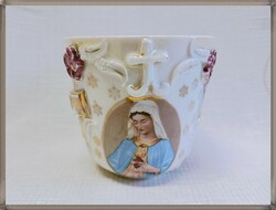 Rátét és gyönyörű Szűz Mária mintás, antik porcelán bögre