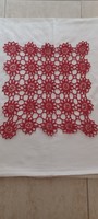 Red hand crocheted tablecloth