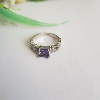 New Purple Crystal Rhinestone 925 Sterling Silver Ring - US Sizes 6.5 & 7