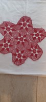 Crochet red tablecloth crocheted by hand
