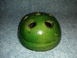 Zöld mázas kerámia ikebana vagy szalvétatartó - átm. 10 cm (A4)