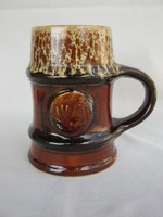 Old Zsolnay glazed ceramic pitcher beer mug with bird