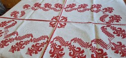Folk art cross-stitch embroidered linen tablecloth, tablecloth 82 x 120 cm.