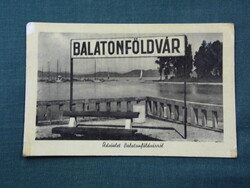Postcard, Balaton Castle, pier boat station, detail of skyline
