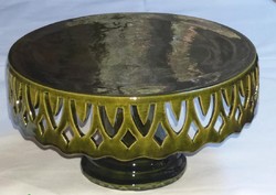 Green glazed cake stand