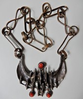 Antique Austrian large RELO brutalist bronze-finished pendant on copper necklace