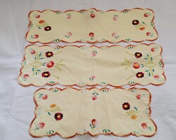 3 Pieces of embroidered floral needlework, runner, tablecloth