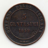 Olaszország Toszkána 5 olasz centesimi, 1859, ritka