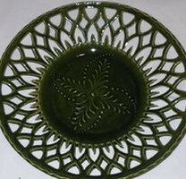 Openwork ornamental plate with green glaze