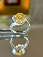 Art-deco style silver ring, embellished with a synthetic citrine stone