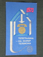 Kártyanaptár, Szovjetunió, Orosz telekommunikációs vállalat, telefon távirat,,grafikai,1973,   (5)