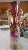 Csodálatosan szép antik rózsa mintás kézi festésű  porcelán két fülű váza