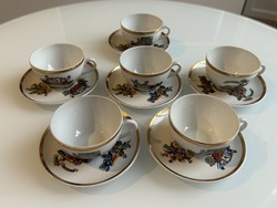 Zsolnay oldtimer car porcelain coffee set for 6 people