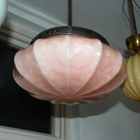Art deco nikkelezett mennyezeti lámpa felújítva - cikkelyes, "fátyolos" rózsaszín búra