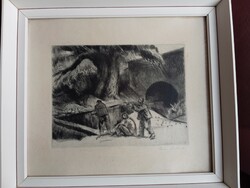 Iván's solid graphic etching in a 47x42 cm frame
