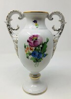 Herend flower bouquet pattern uniquely painted porcelain amphora vase with handle, cup (21cm) rz