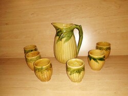 Magyarszombatfai corn pattern ceramic wine set jug with 6 glasses (24/d)