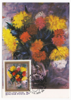 János Halápy: dahlias - cm postcard