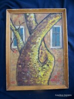 Unknown artist 1971: the forgotten courtyard oil, wood fiber, 39 x 29 cm. Indicated at the bottom right: reading