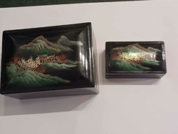 Kínai lakkozott-festett ékszertartó dobozok 2 db