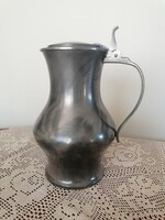 Antique marked pewter/zinn jug with lid. Flawless, solid piece. 28 cm high, 2.6 kg!