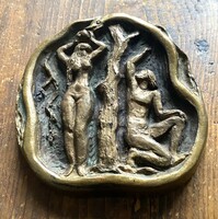 Herczeg szárna (1906-1997) Adam and Eve in Paradise with the Serpent thick retro bronze wall picture