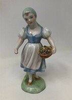 Herend porcelain figurine: young girl with a flower basket (15cm) rz