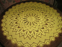 Beautiful yellow filigree handmade crocheted gold lined round lace tablecloth