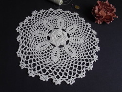 31 cm Diam. Snow-white tablecloth crocheted from thicker cotton thread.