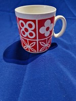 Granite small mug cup red background white pattern