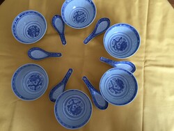 Jingdezhen Chinese porcelain rice grain rice pattern Chinese porcelain bowl and spoon for 6 people