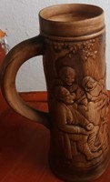 Large embossed glazed ceramic jug - with a fun scene