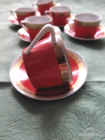 Hollóházi piros kávés csészék alátététtel 6db-os
