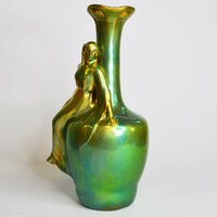 Zsolnay eozin glazed female figure vase