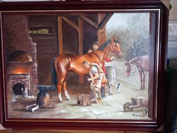 "Ló patkolás " festmény