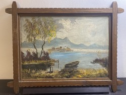 Unknown painter: lake shore and island (signed)