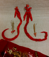 2 pcs. Retro handmade devil head long Krampus figurines Christmas tree ornaments. /19/
