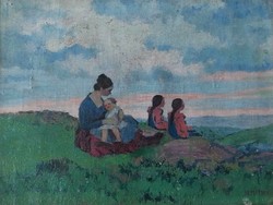 Miklós Némethy - Nagybánya landscape with twins - original, damaged frame