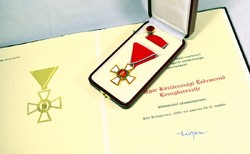 The Knight's Cross of the Order of Merit of the Hungarian Republic is a military branch! With a diploma signed by Ferenc Mádl