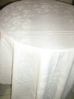 Beautiful antique white baroque leaf pattern damask tablecloth