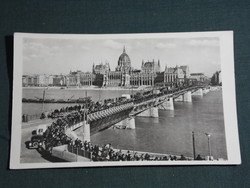 Postcard, Budapest Kossuth Bridge, traffic, crossing the bridge, country house view